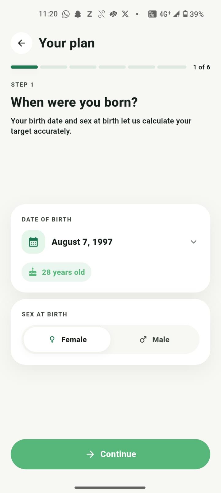 Entering your date of birth and sex at birth