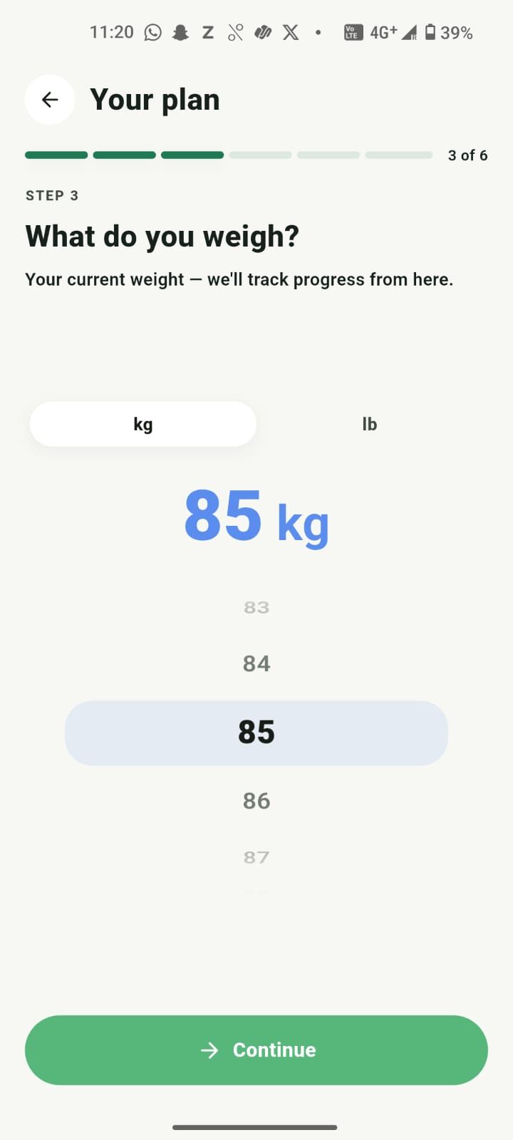 Entering your current weight