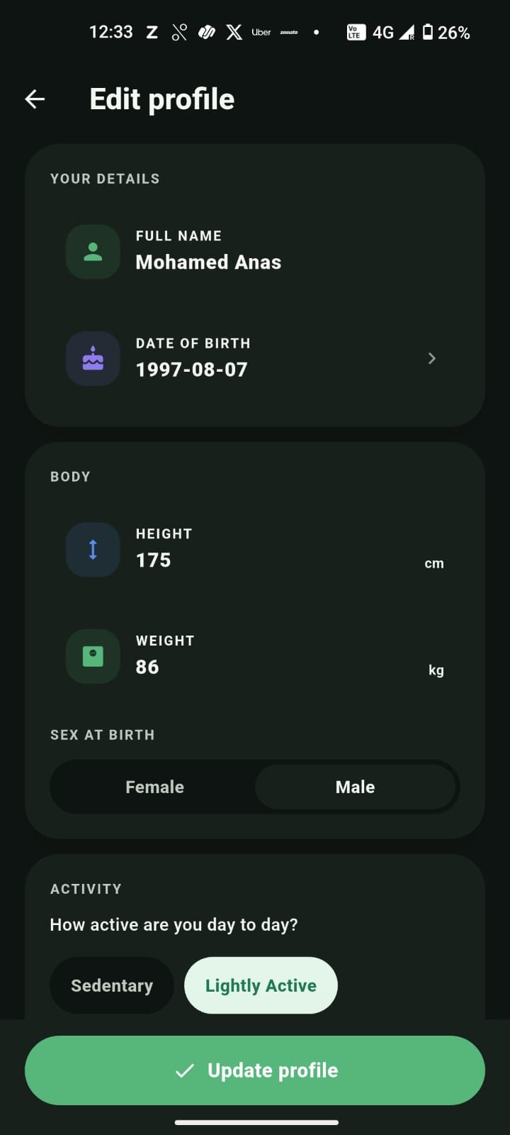 Editing your name, date of birth, and body basics
